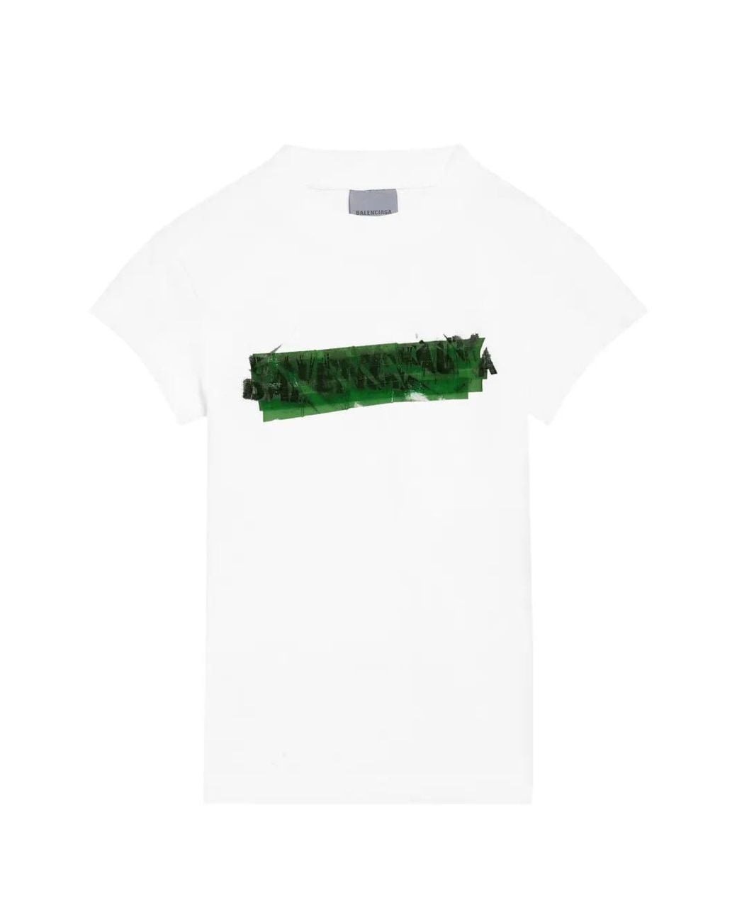 Balenciaga Green T-Shirt Messy Spray À Logo Imprimé Et Effet Usé
