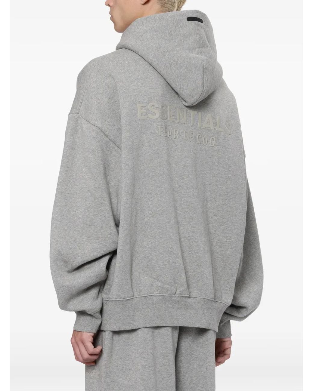 Essentials Gray Logo-Print Hoodie for men