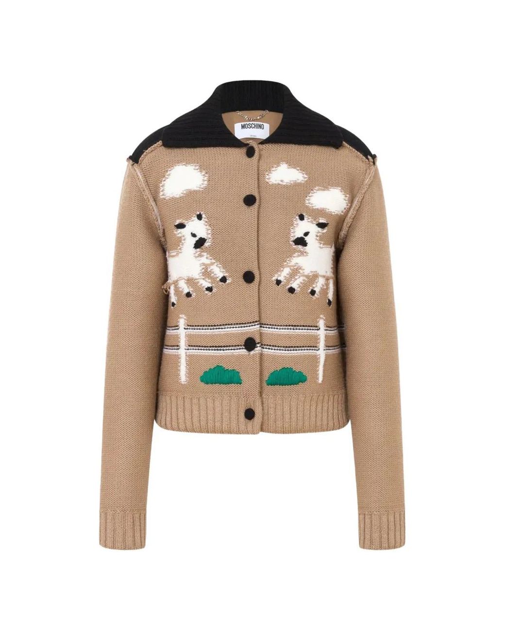 Moschino Natural Extra-Fine Merino-Wool Jacket With Intarsia Detailing