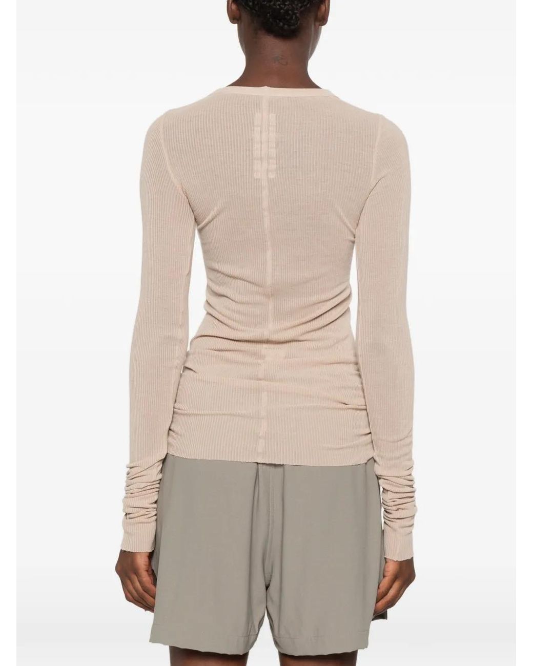 Rick Owens White T-Shirt Côtelé Tower À Manches Longues