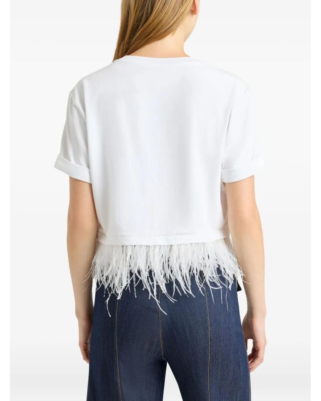 Cinq À Sept White Short-Sleeve Feather Tee