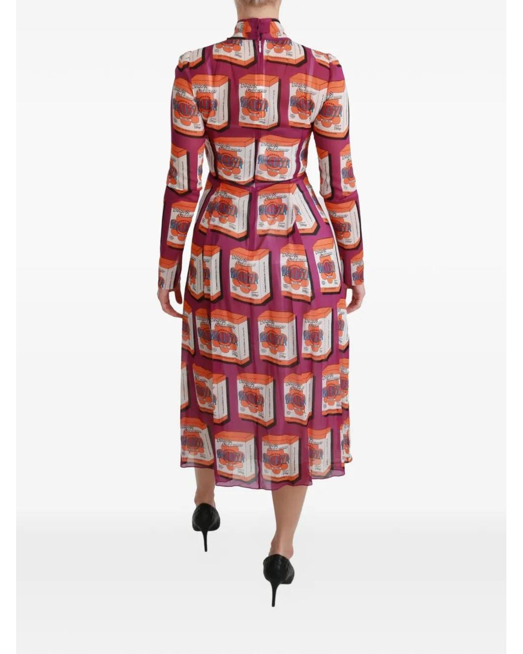 Dolce & Gabbana Red Bellezza-Print Silk Midi Dress