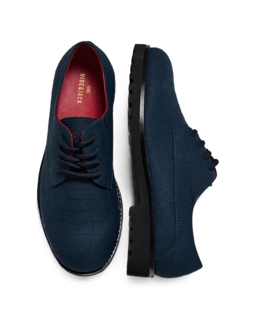 HIDE & JACK Blue Spencer Croc-Effect Derby Shoes