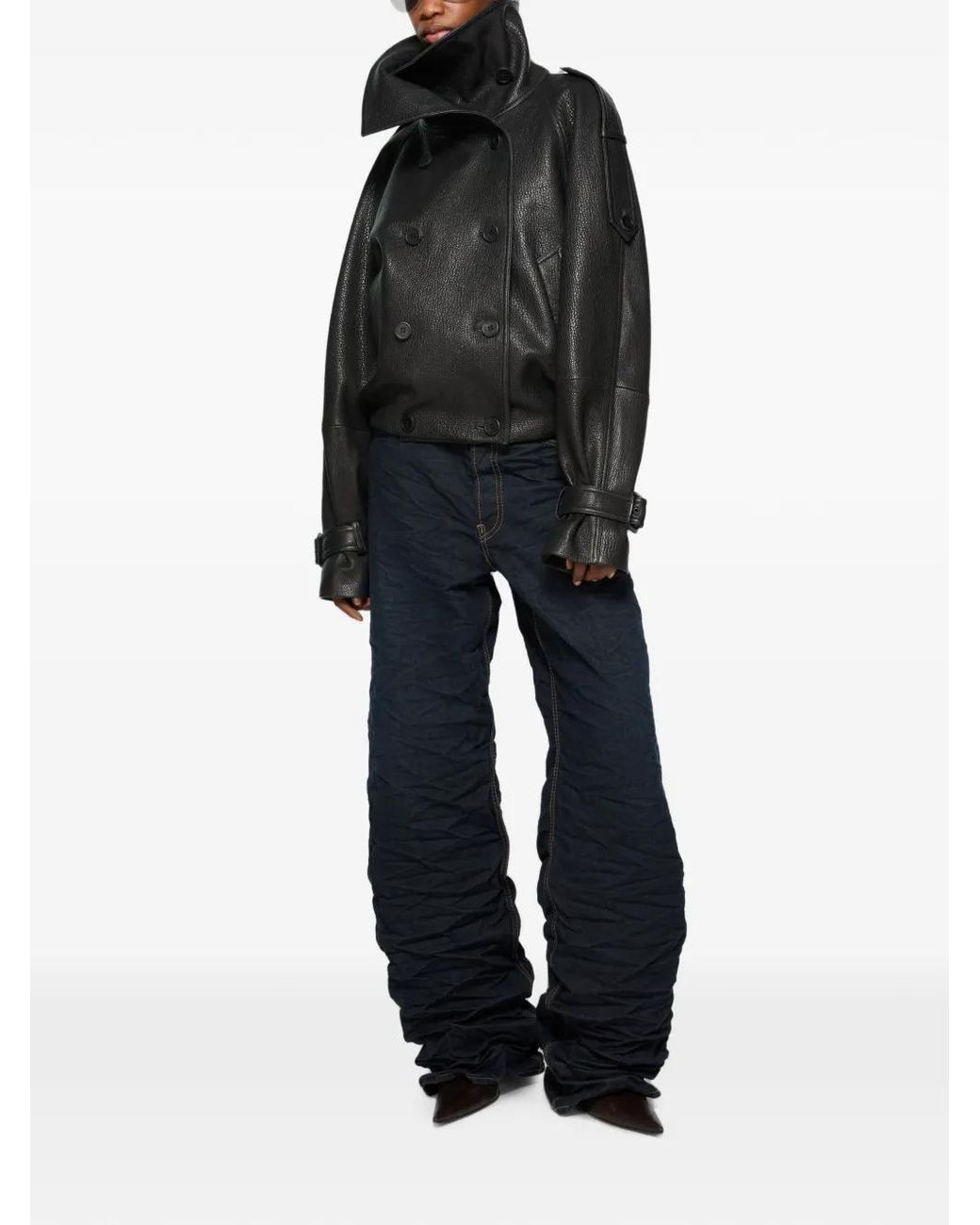 Acne Black Cropped Leather Trench Coat