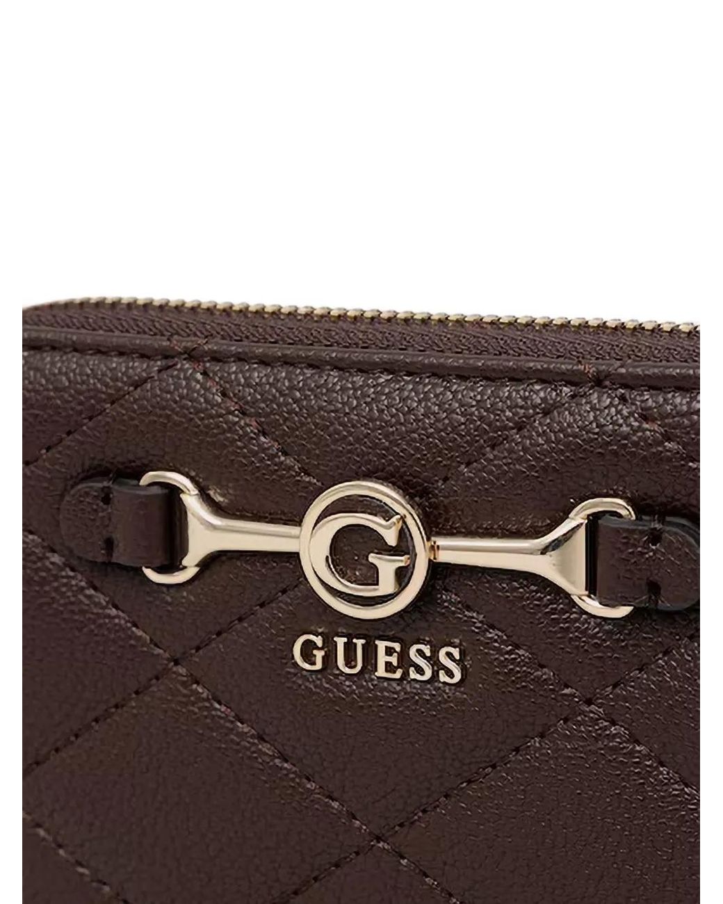Guess Brown Frances Quilted Logo-Plaque Wallet