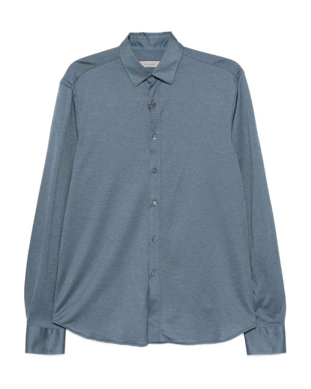 Canali Blue Long-Sleeve Cotton-Blend Shirt for men