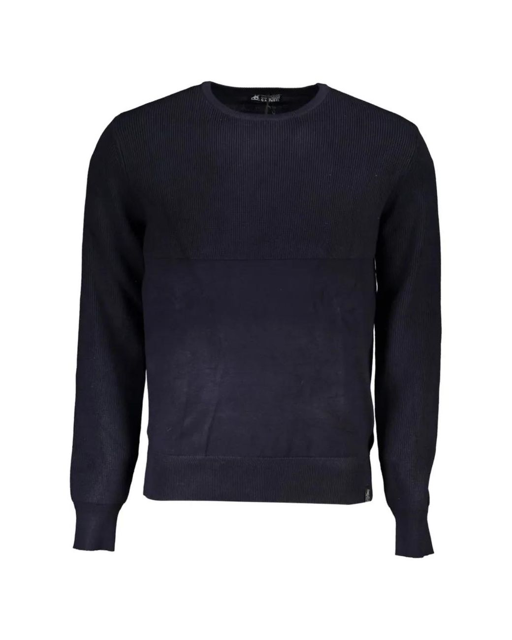 U.S. Grand Blue Ribbed-Detail Crew-Neck Cotton Sweater for men