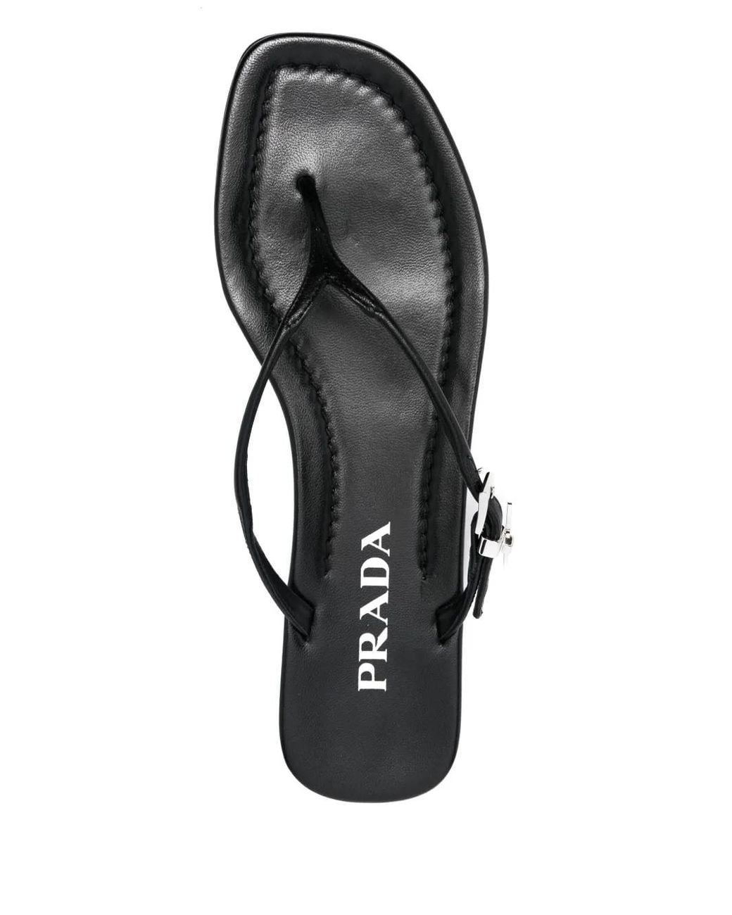 Prada Black Enamel Triangle-Logo Slides