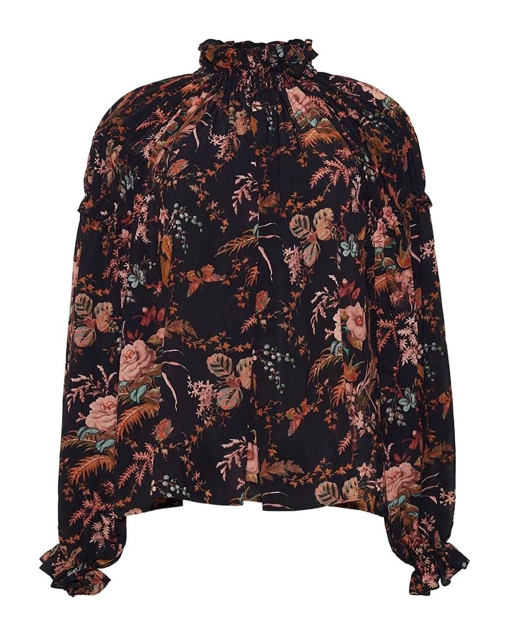 Cara Cara Black Ipanema High-Neck Floral Blouse