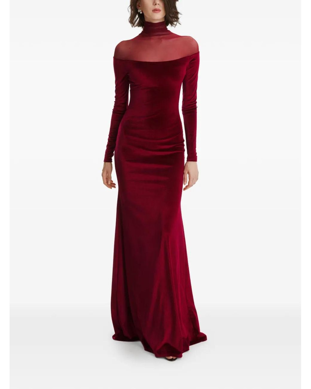 2310 STUDIO Red Turtleneck Velvet Maxi Dress