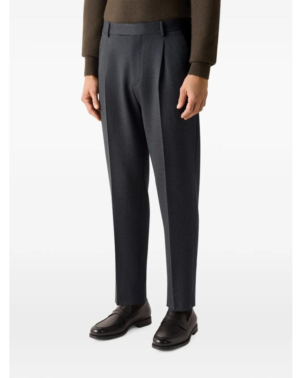 Zegna Blue Dark Mélange Wool And Cashmere Pants for men