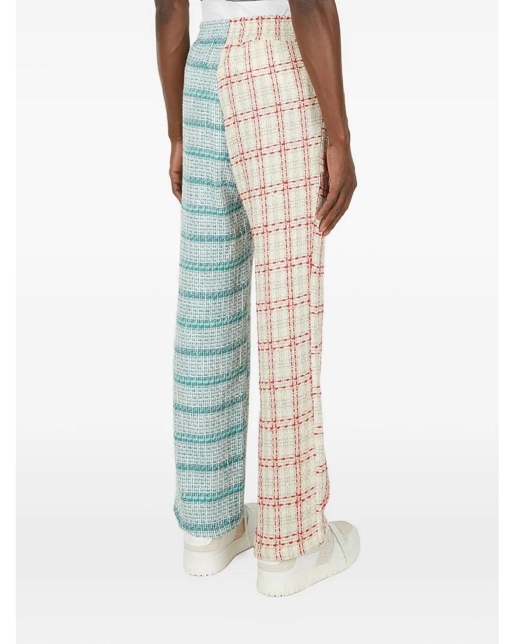 (DI)VISION Blue Check-Pattern Contrasting-Panel Trousers