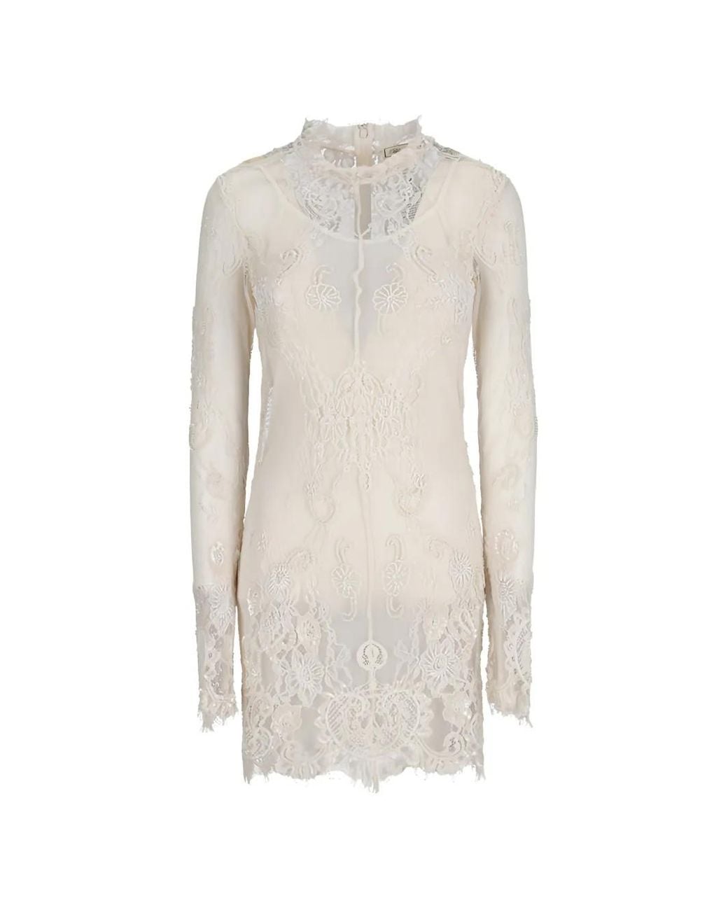 Blumarine White Bead-Embroidered Lace Dress