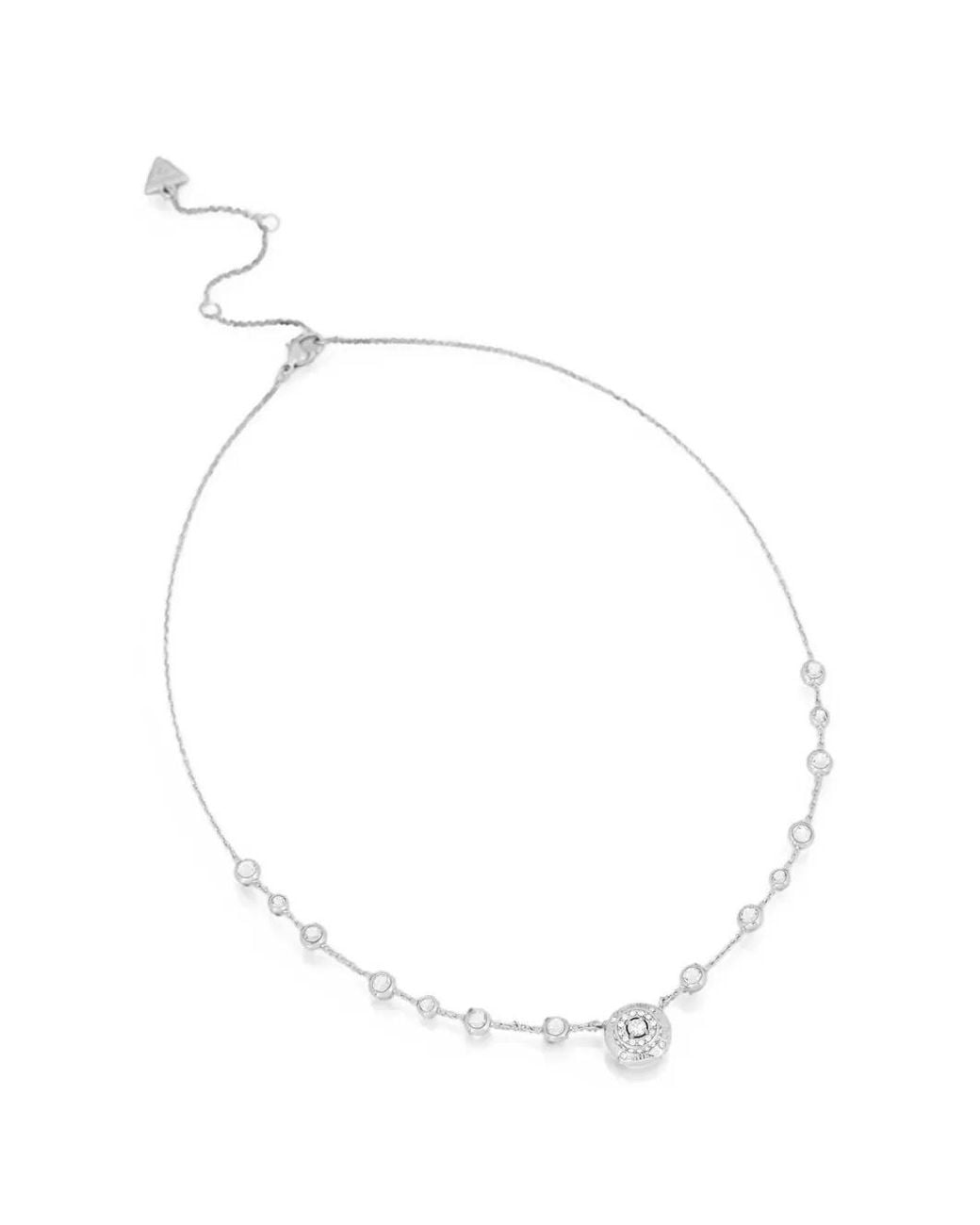 Guess White Borboleta Crystal-Embellished Logo-Pendant Necklace