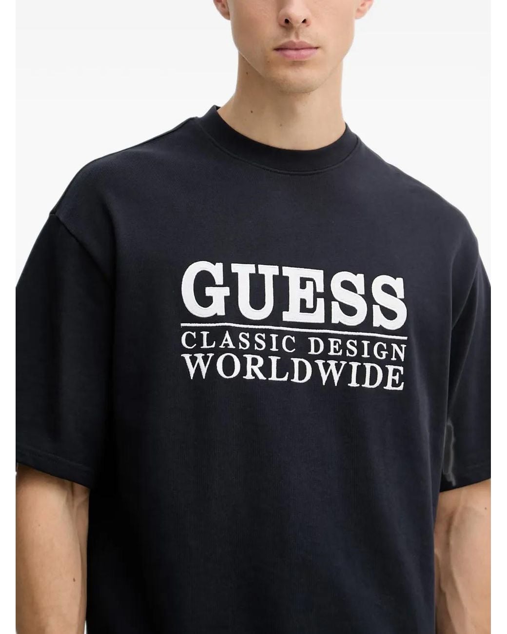 Guess Black Logo-Embroidered T-Shirt for men