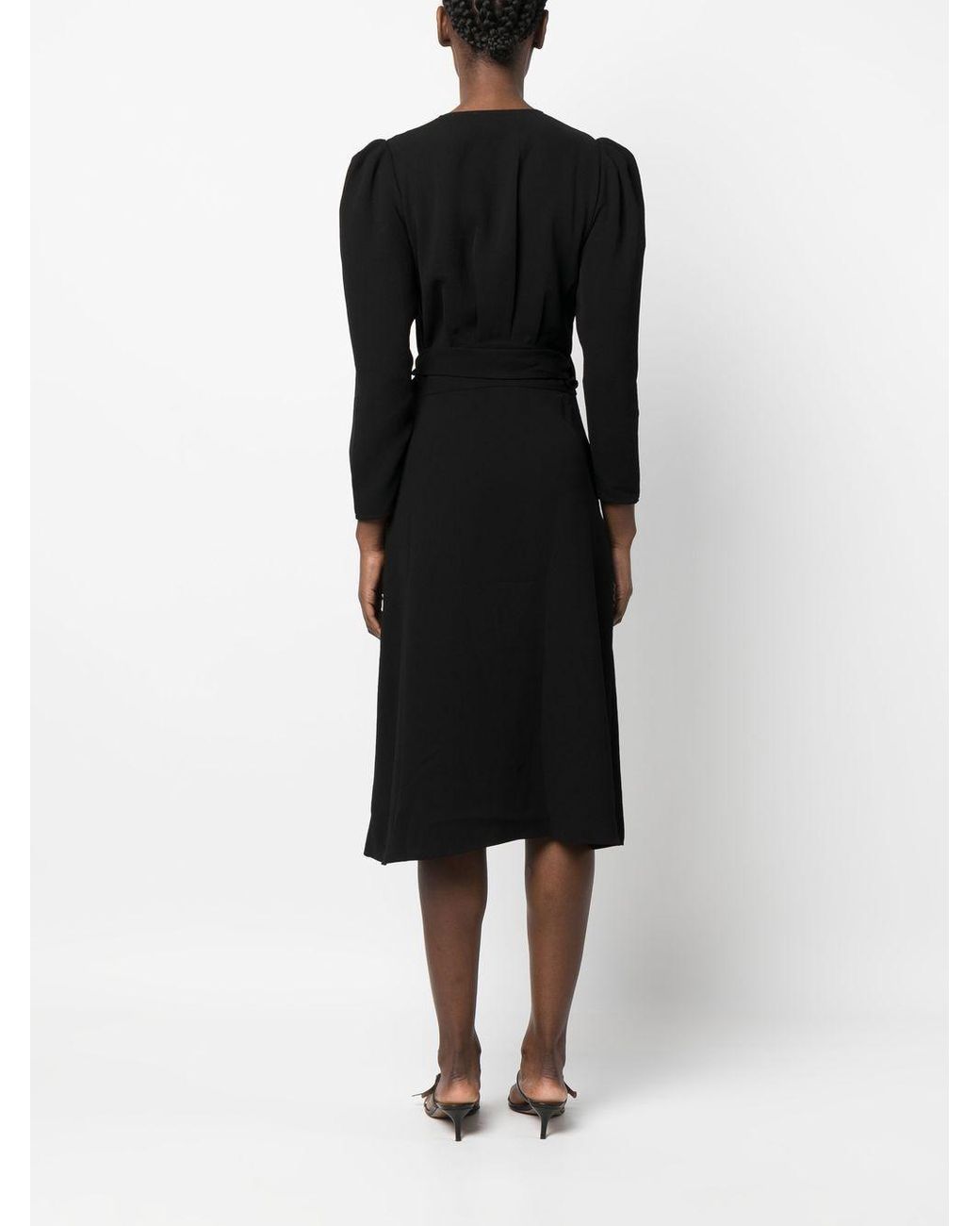 Ba&sh Midi-jurk Met Pofmouwen in het Zwart | Lyst NL