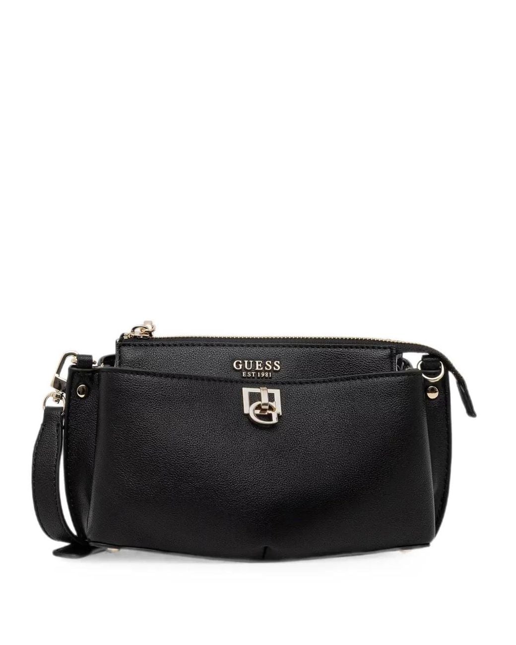 Guess Black Logo-Plaque Pebbled-Effect Shoulder Bag