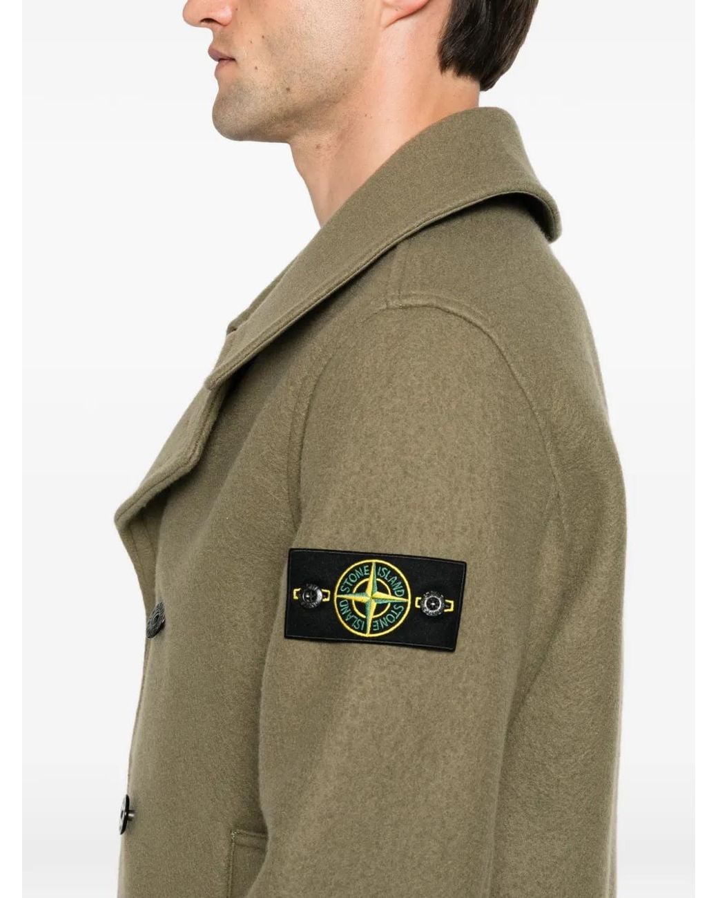 Stone Island Green Double-Breasted Logo-Patch Jacket for men