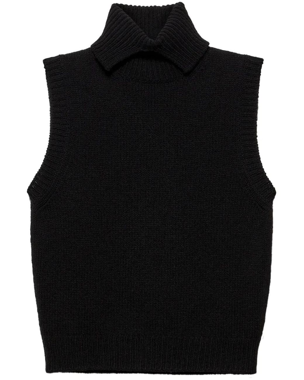 Prada Italian Cashmere Ribbed Sleeveless Turtleneck Vest in Black