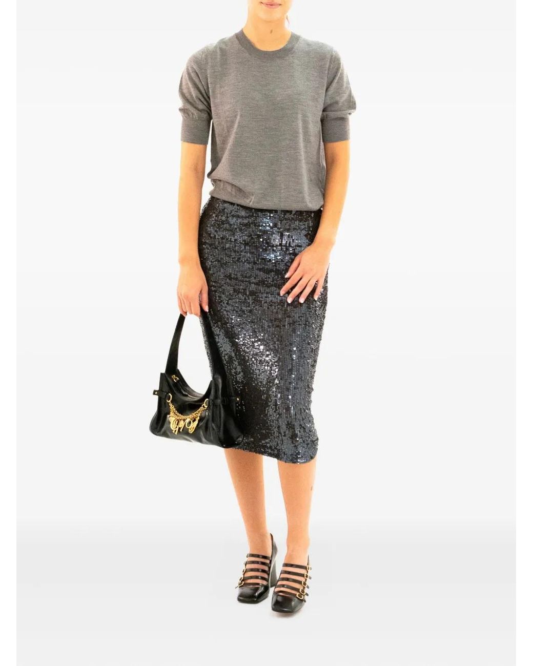 P.A.R.O.S.H. Gray Sequin Skirt