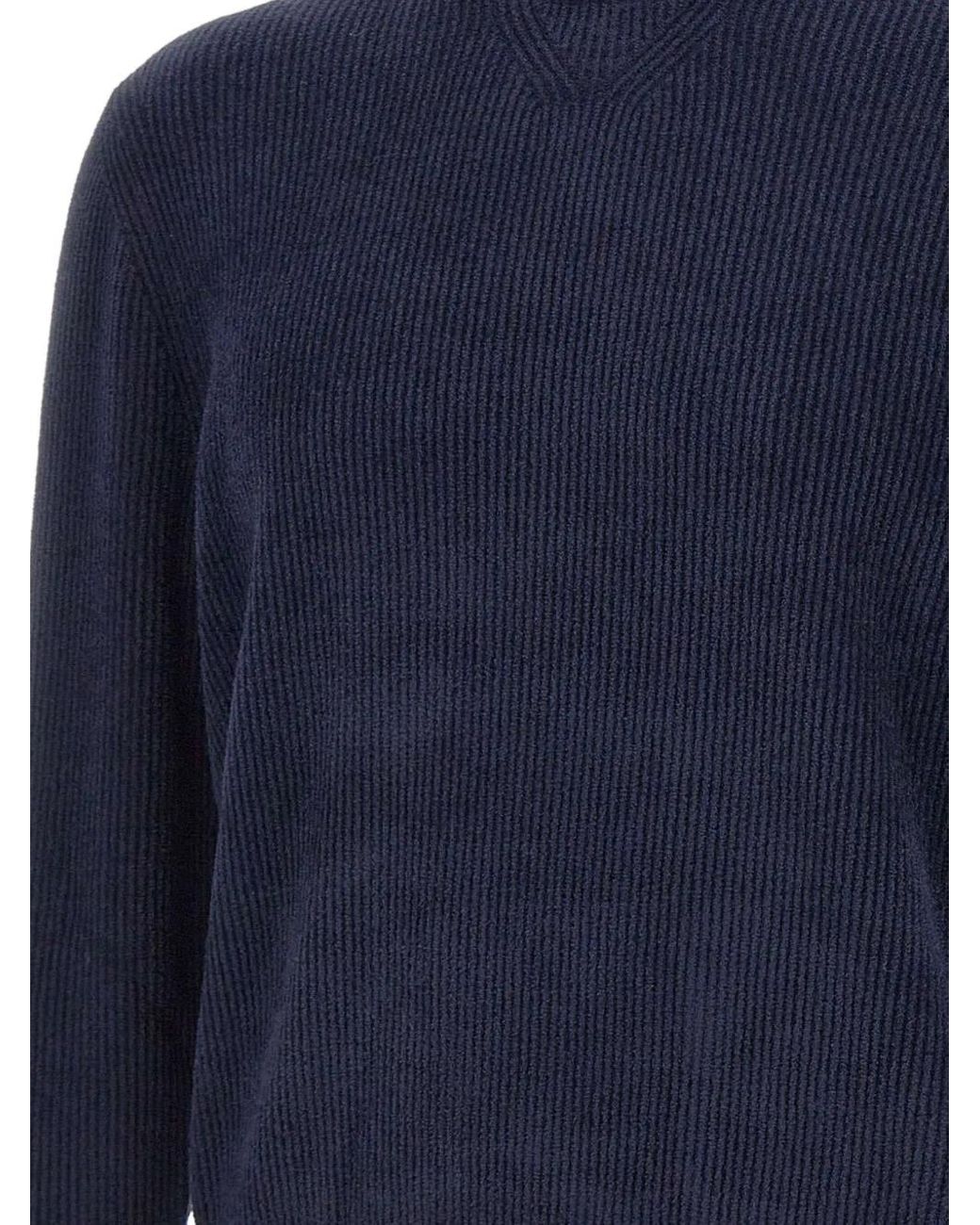 Boss Blue Ribbed Crew-Neck Sweater for men