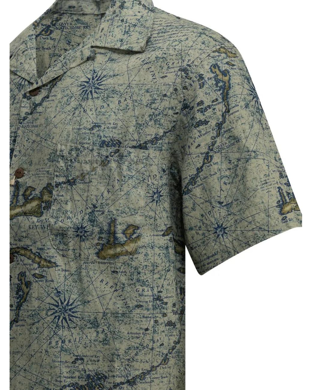Kapital Gray Map-Print Short-Sleeve Shirt for men