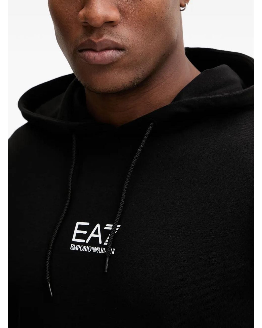EA7 Black Graphic-Print Drawstring Hoodie for men