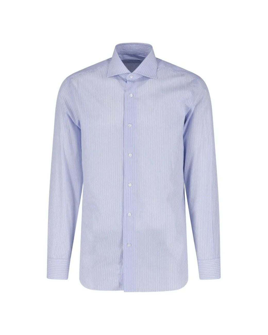 Barba Napoli Blue Vertical-Stripe Shirt for men