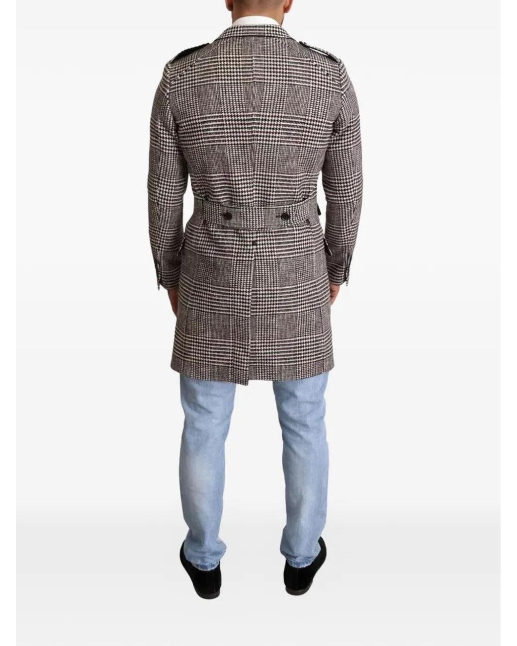 Dolce & Gabbana Gray Plaid-Pattern Single-Breasted Coat for men