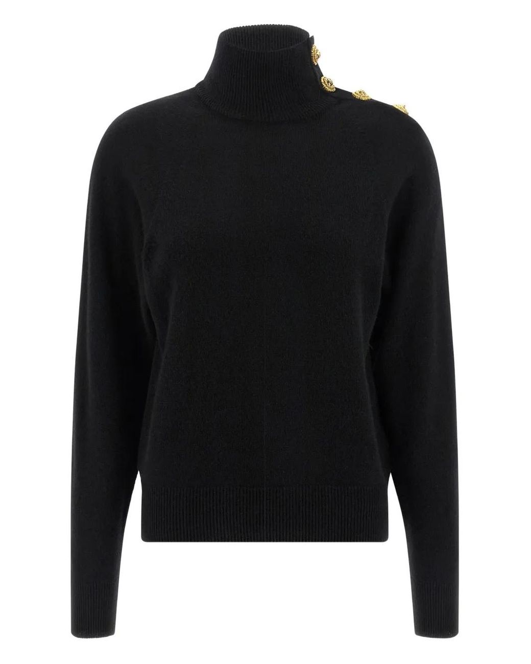 Balmain Black Coin-Button High-Neck Sweater