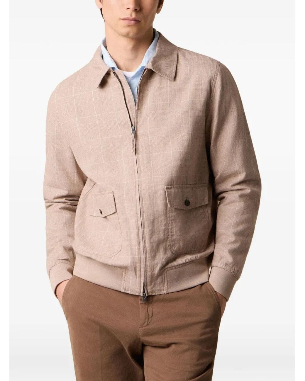 Brooks Brothers Natural Checked Bomber Jacket for men