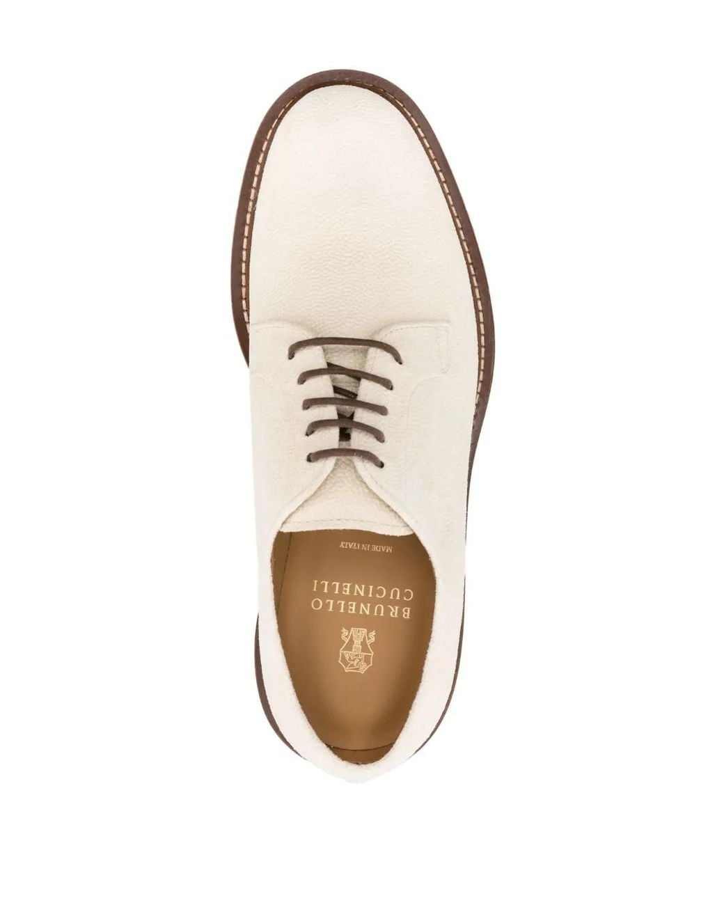 Brunello Cucinelli White Beige Leather Oxfords And Derbies for men