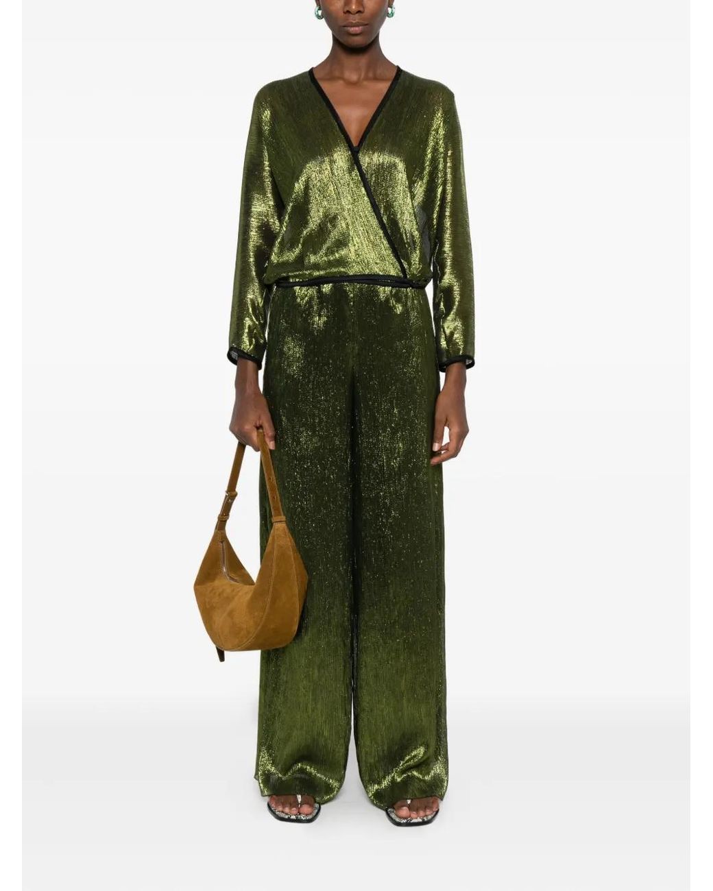 Forte_forte Green Metallic Wrap-Effect Top