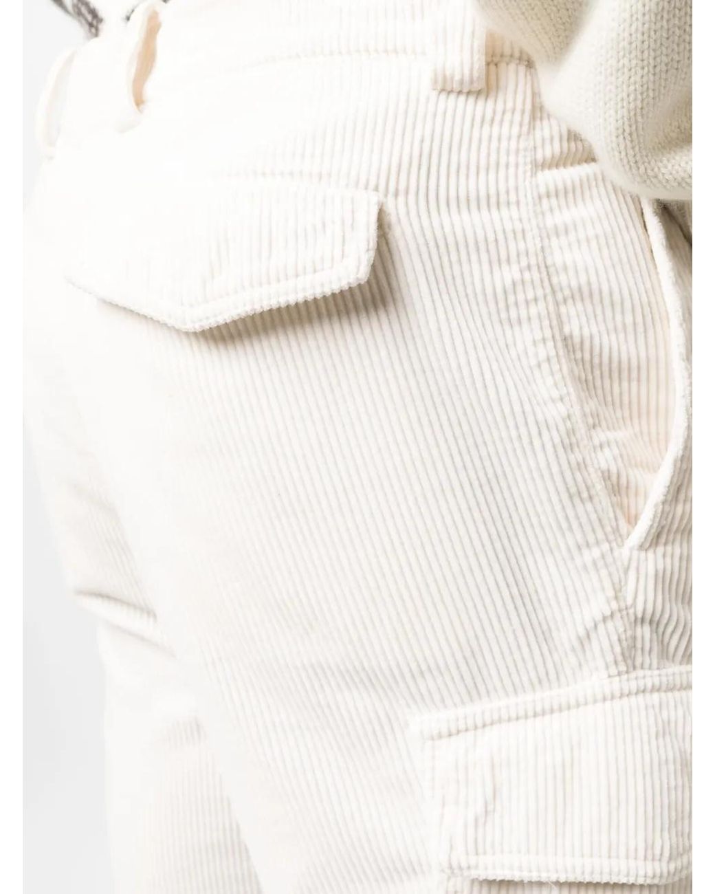 Brunello Cucinelli White Corduroy Straight-Leg Cargo Trousers for men