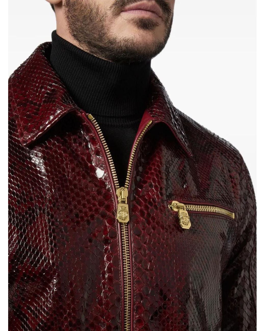 Billionaire Purple Snakeskin-Effect Zipped Jacket for men