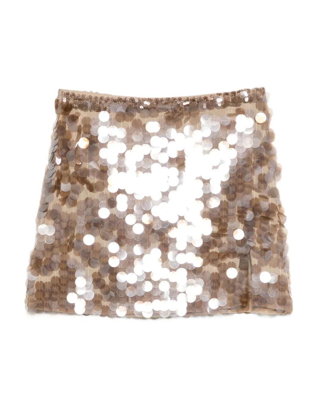 P.A.R.O.S.H. Natural Sequin-Embellished Mini Skirt
