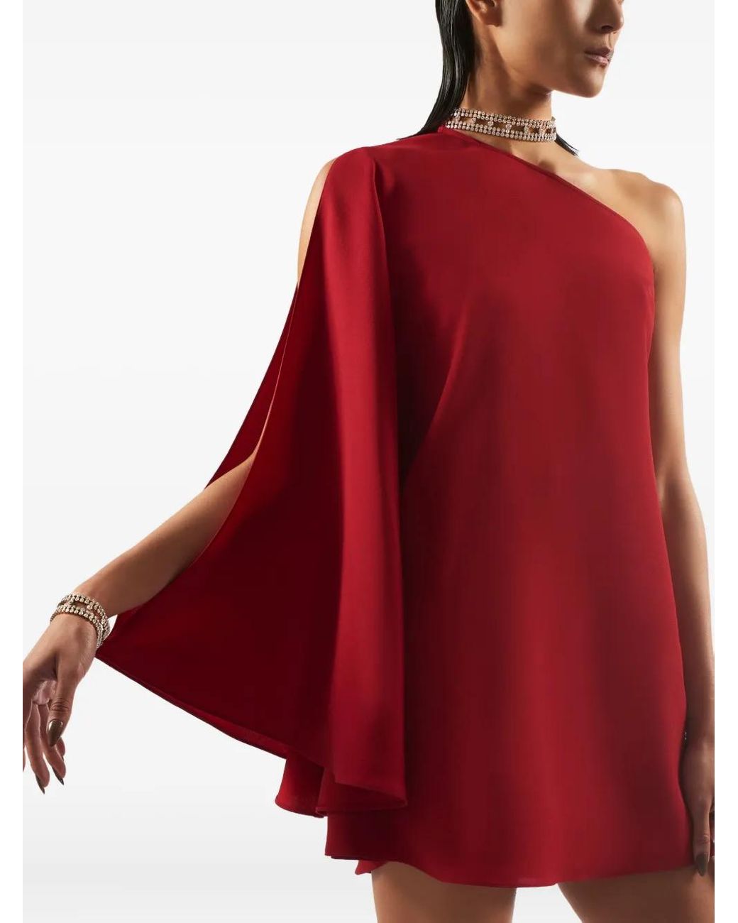 Taller Marmo Red Bolkan Crystal One-Shoulder Mini Dress