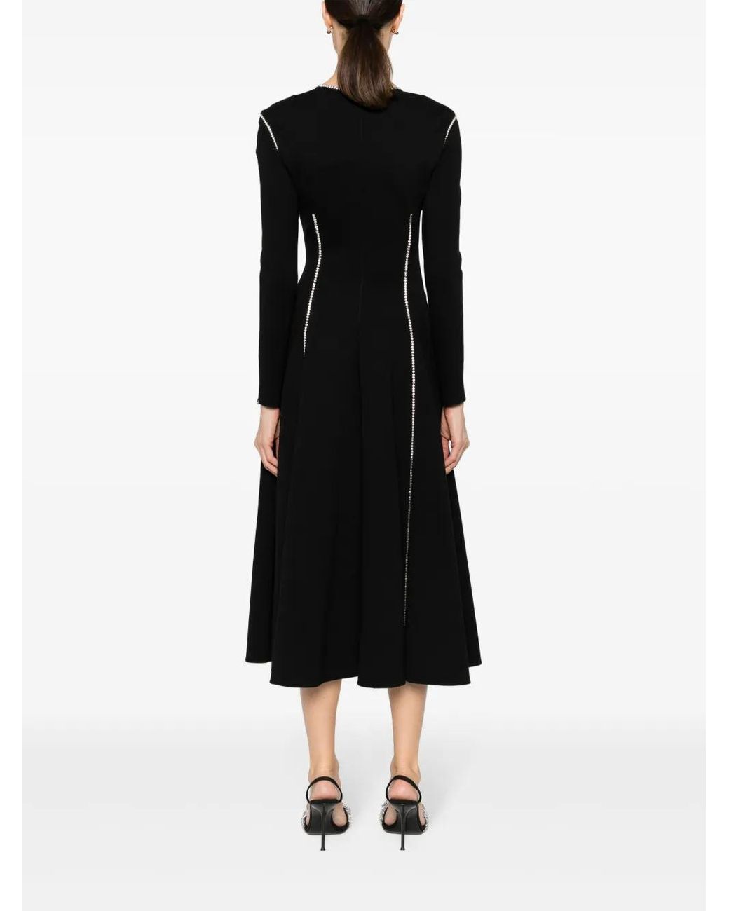Nissa Black Rhinestone Embellished Viscose Dress