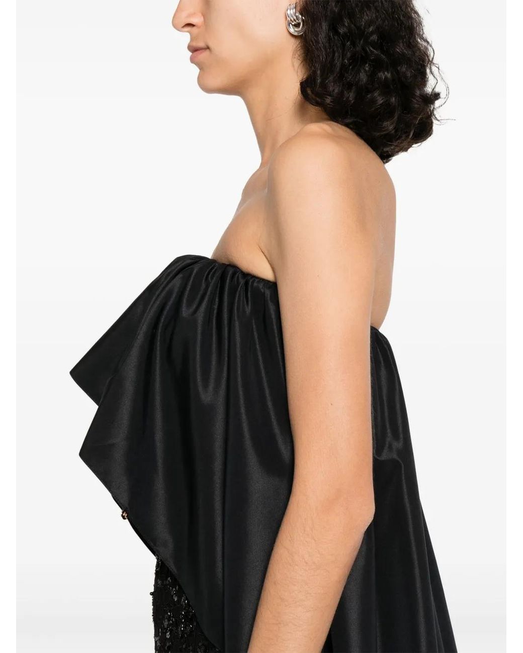 Nissa Black Cape Lace Gown
