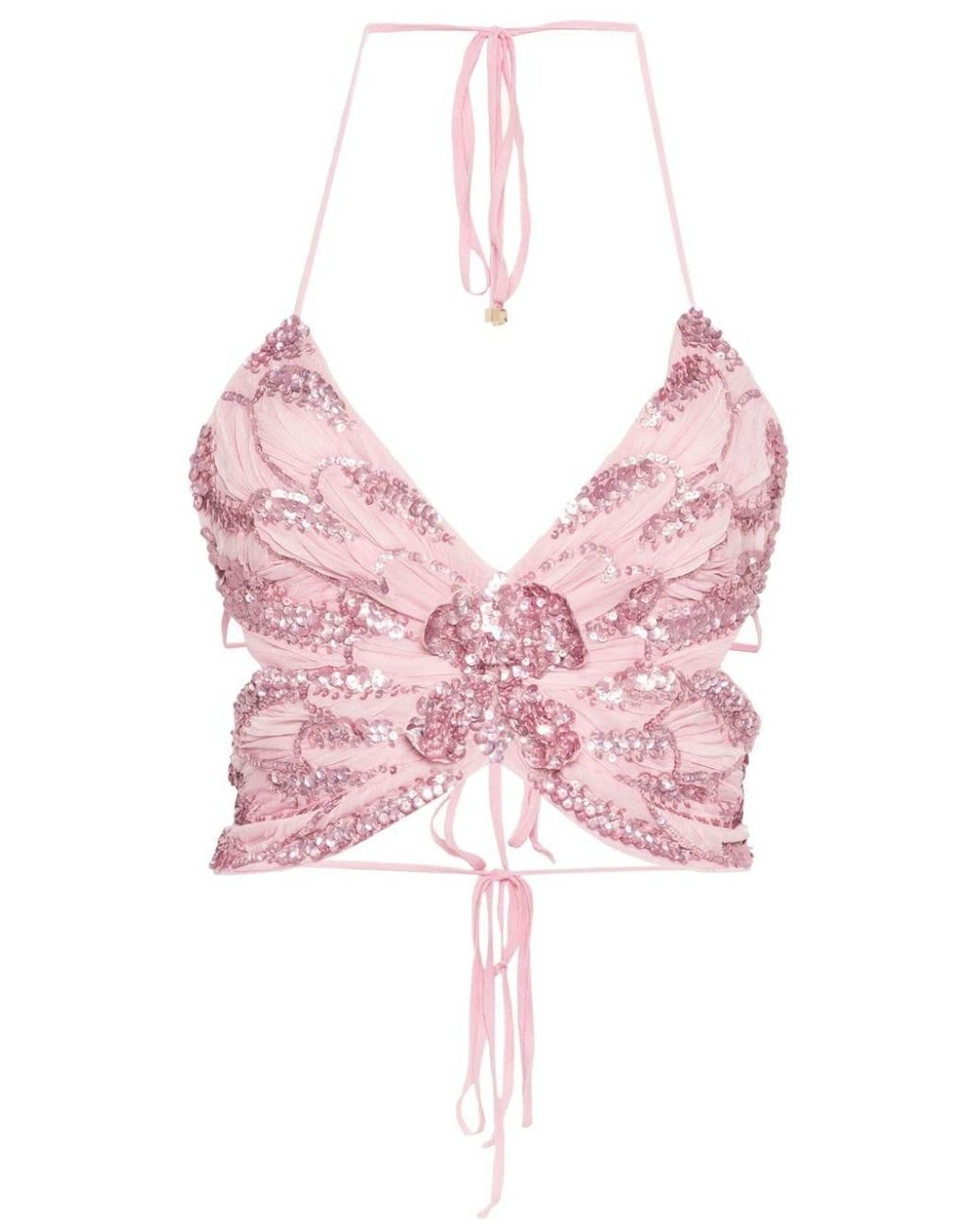Western Fashion 2892-WHT-MDL Sequin Butterfly Top With Satin Straps&#44