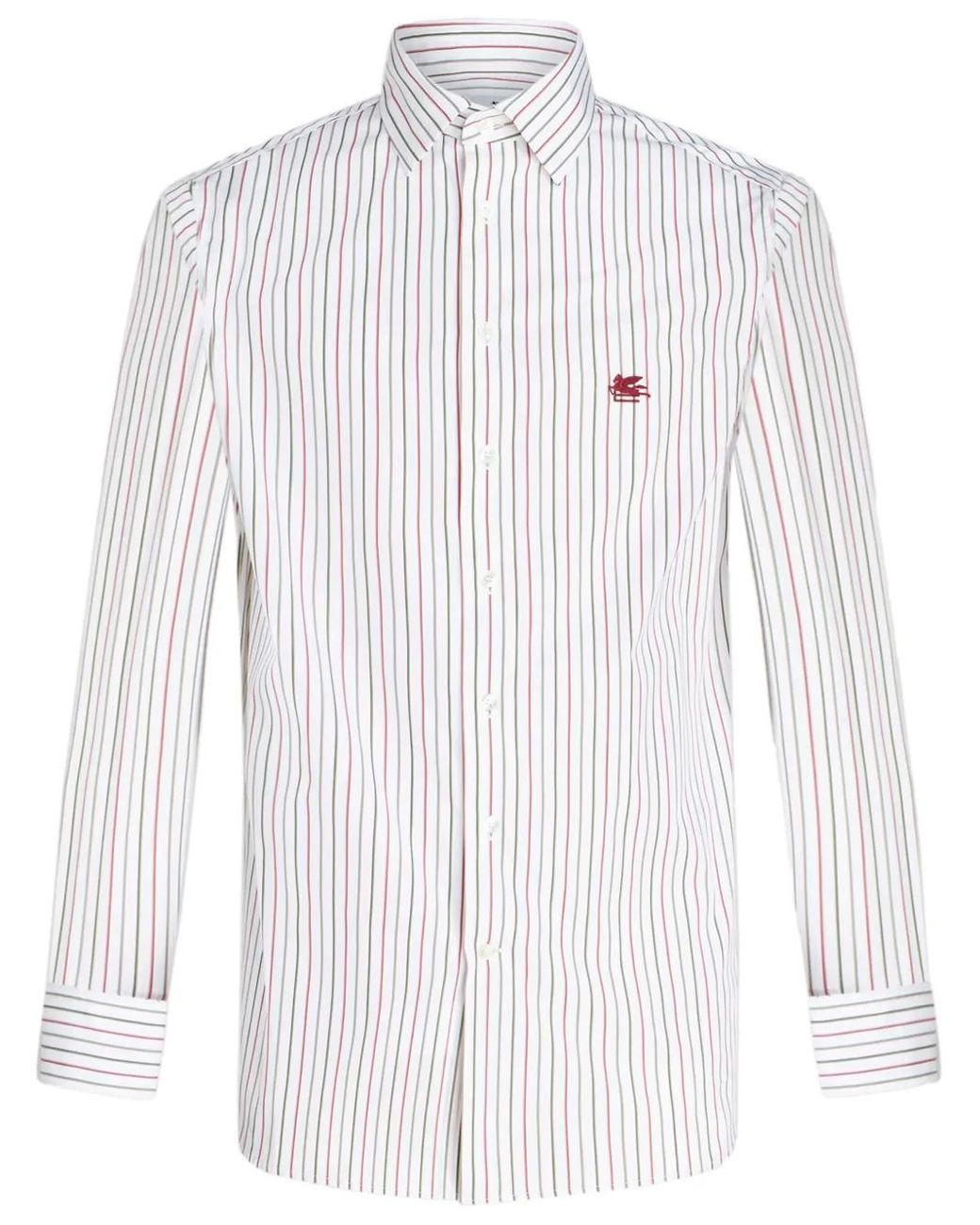 Etro White Camicia A Righe Con Logo for men