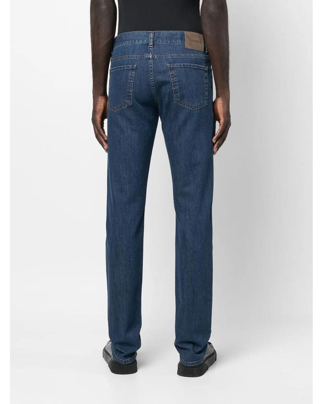 Canali Blue Logo-Patch Straight-Leg Trousers for men