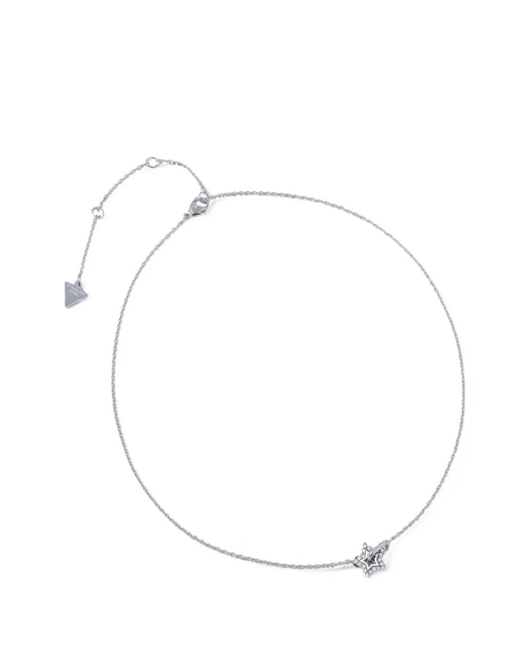 Guess White Crystal-Embellished Star-Pendant Necklace