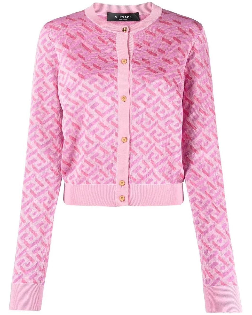 Cardigan rose à motif à clé grecque Versace en coloris Pink