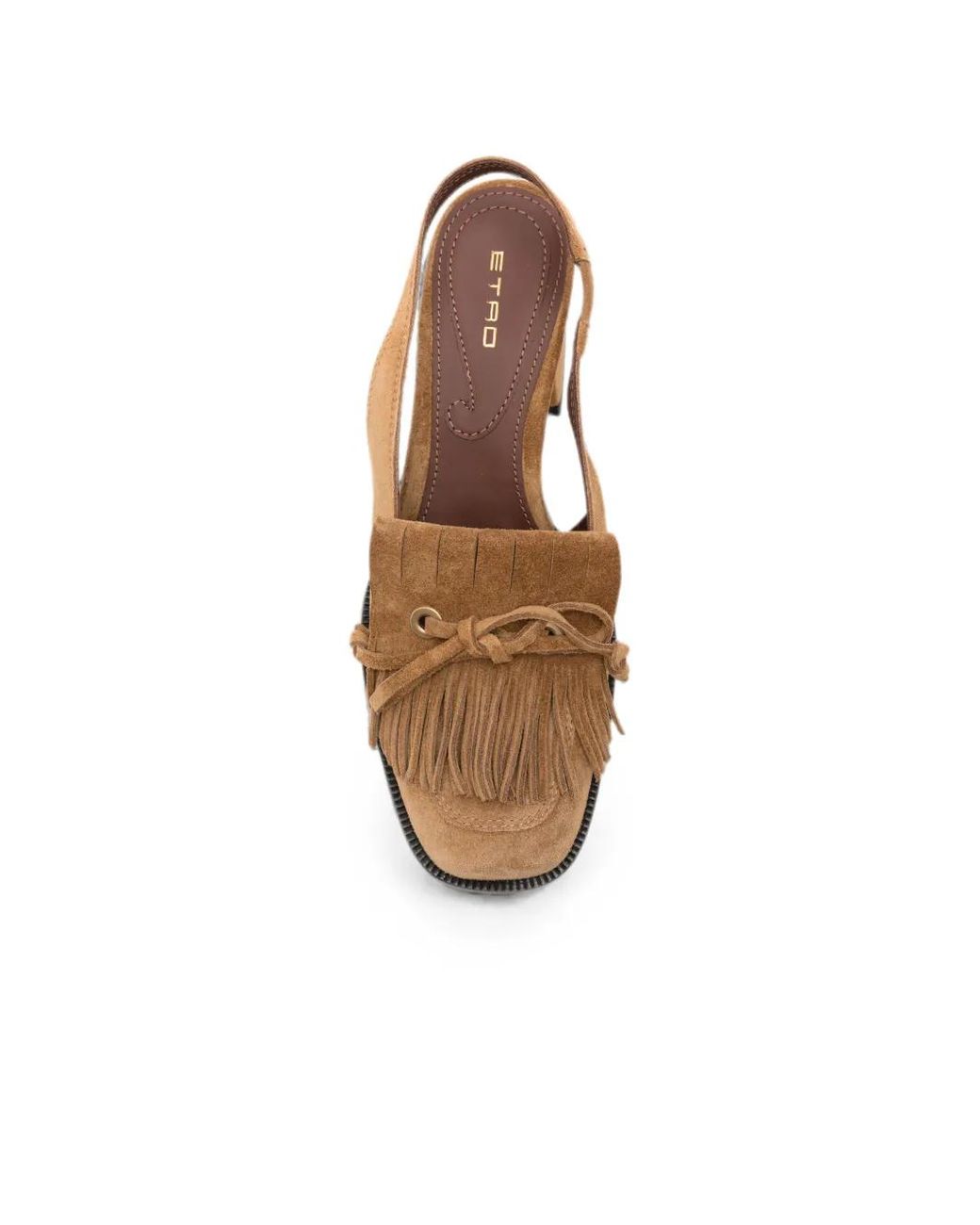 Etro Natural Slingback Suede Loafers With Fringing