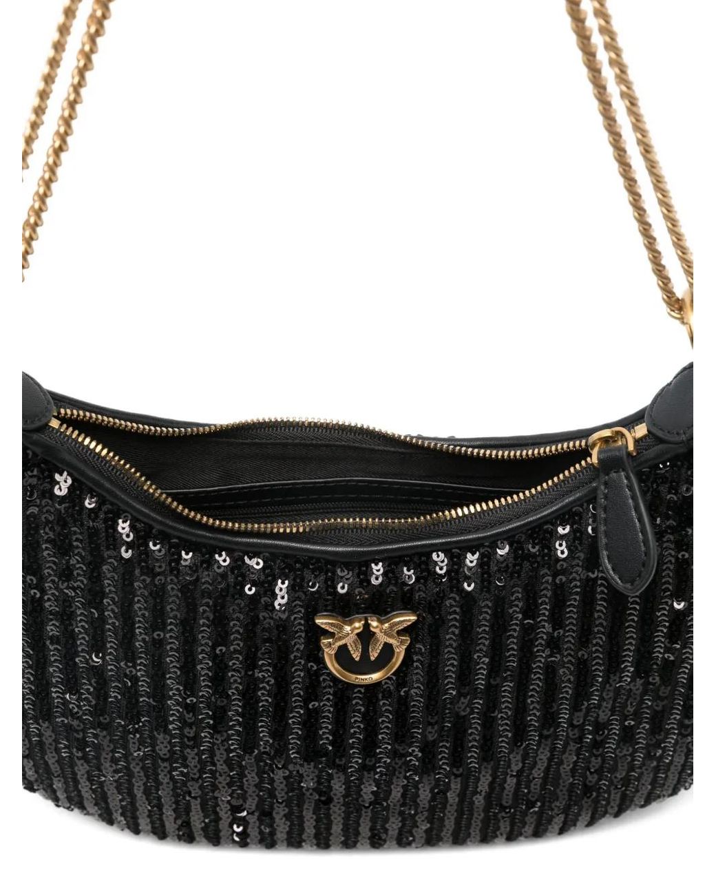 Pinko Black Mini Half Moon Sequinned Shoulder Bag