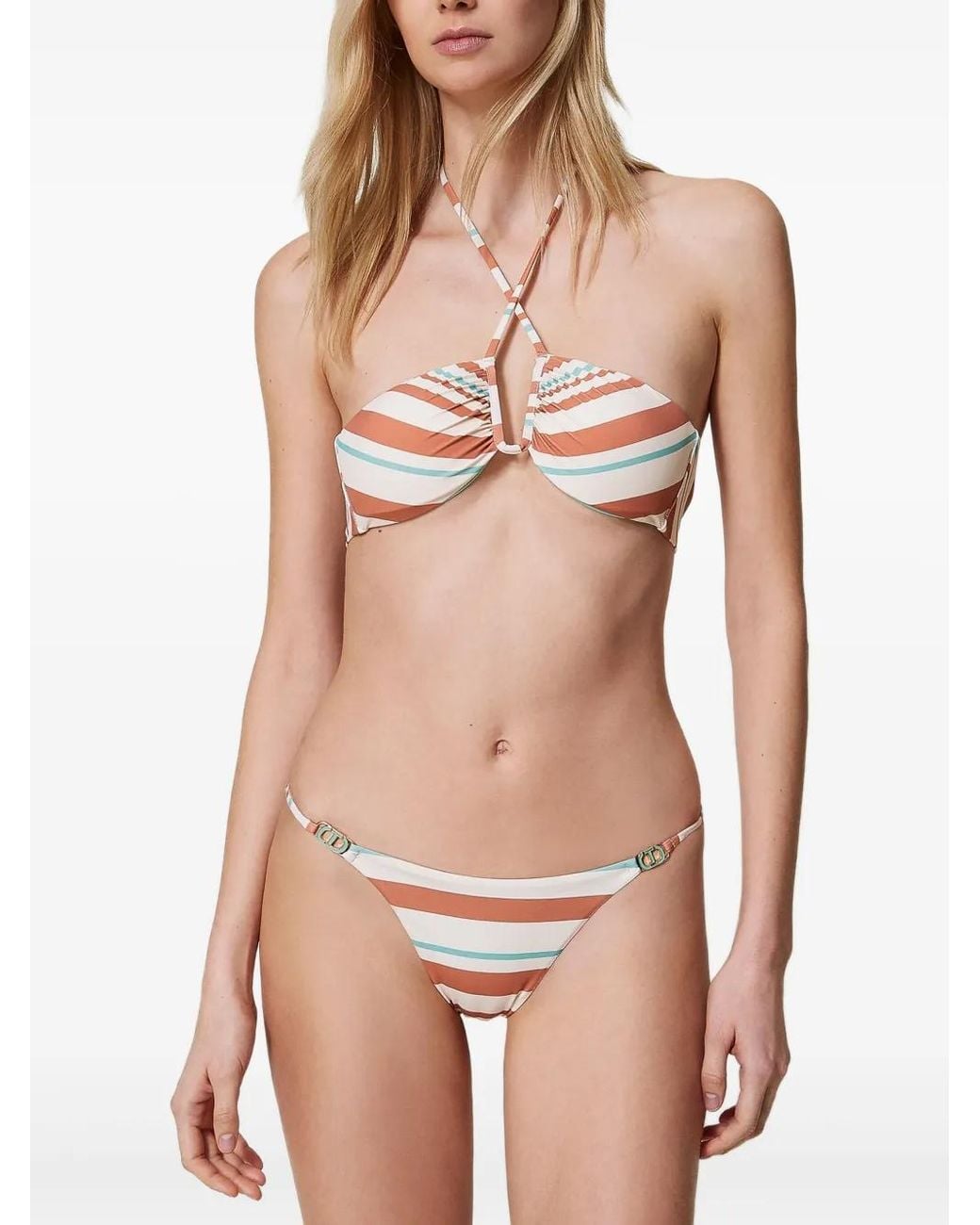 Twinset White Striped Bikini Bottom