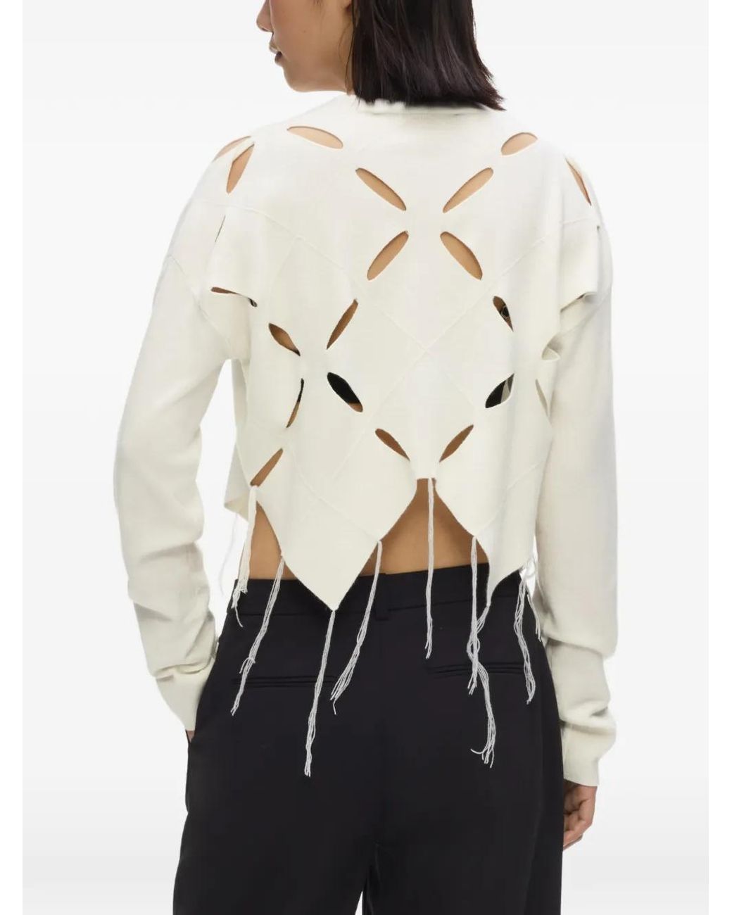 Karl Lagerfeld White Cut-Out Fringed Sweater