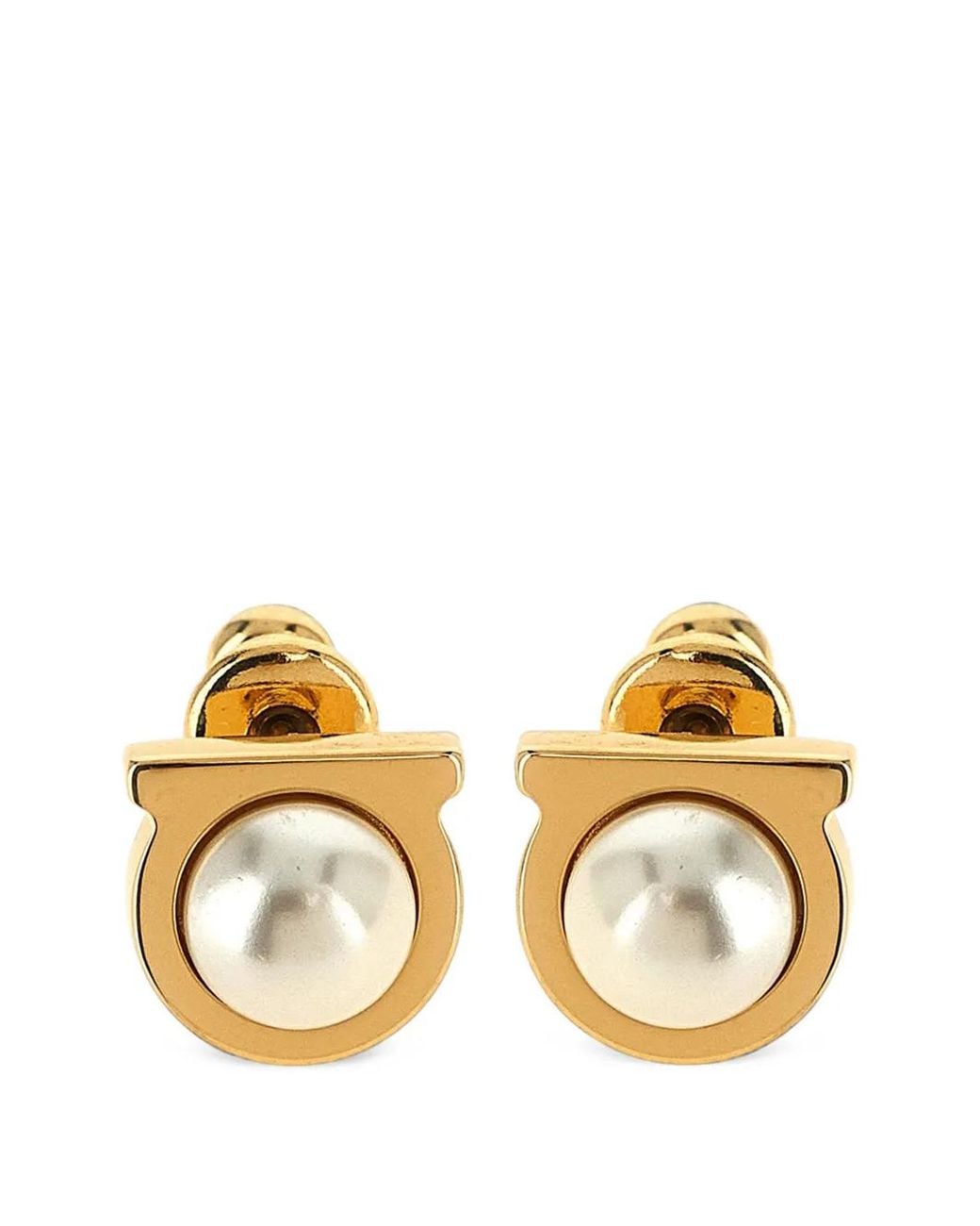 Ferragamo Metallic Gancini Pearls Earrings