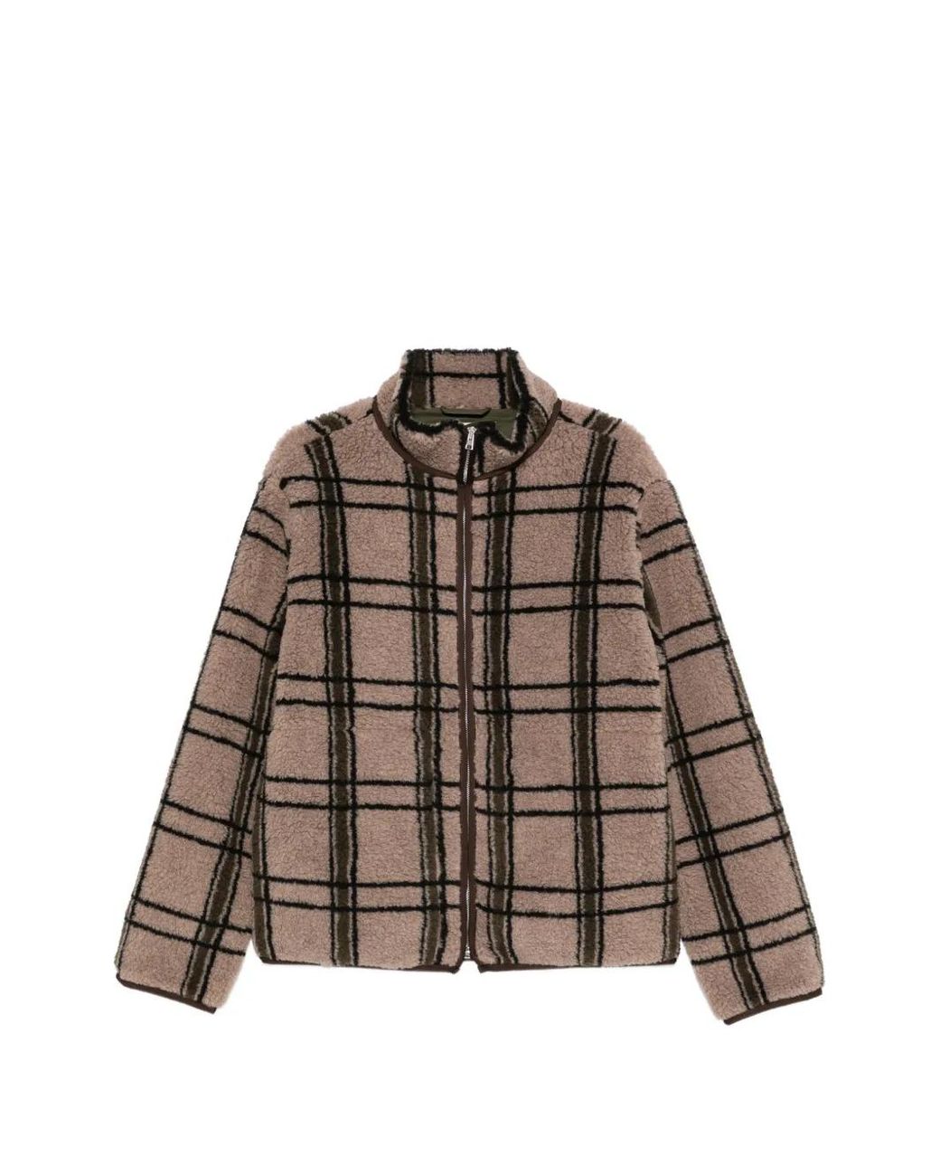 RANRA Brown Check-Pattern Fleece Jacket for men